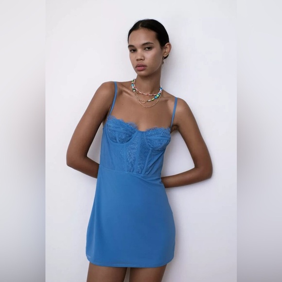 Urban Outfitters Coquette Blue Brenna Bustier Stretch Corset Mini Dress S Petite - Picture 1 of 9